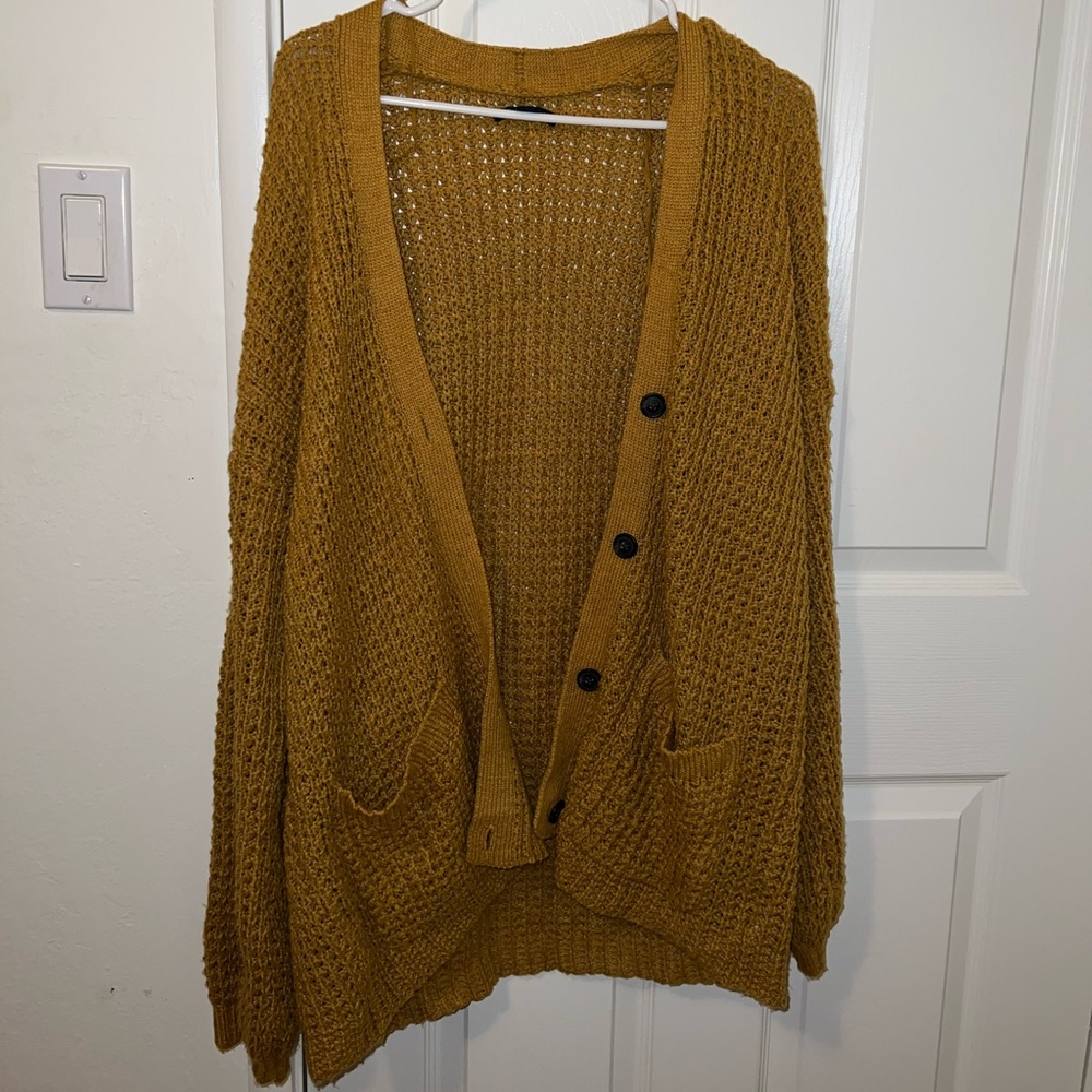 American Eagle Mustard Yellow Knit Button Cardigan